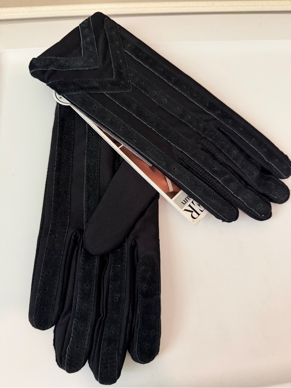 isotoner Black Suede-Trim Knit Driving Gloves
